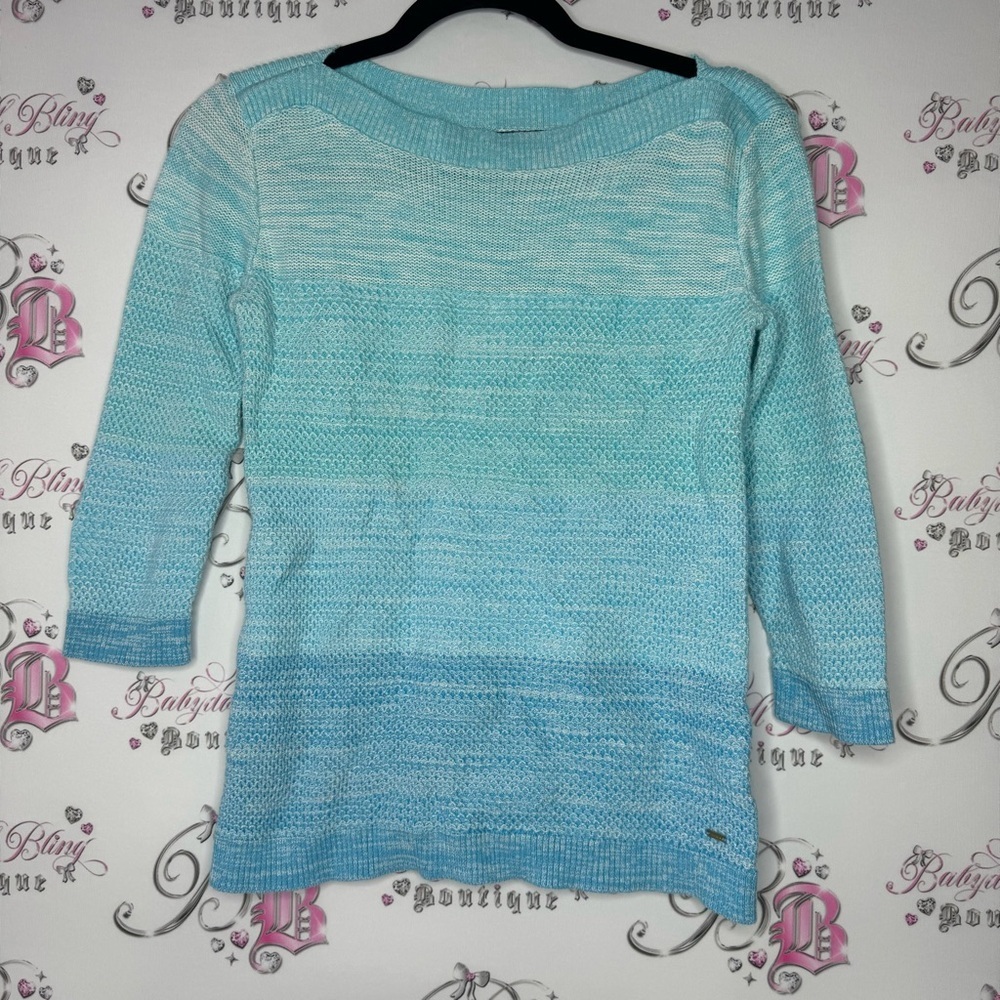 Tommy Hilfiger sweater blue knit ombre turquoise warm comfy stretchy top shirt